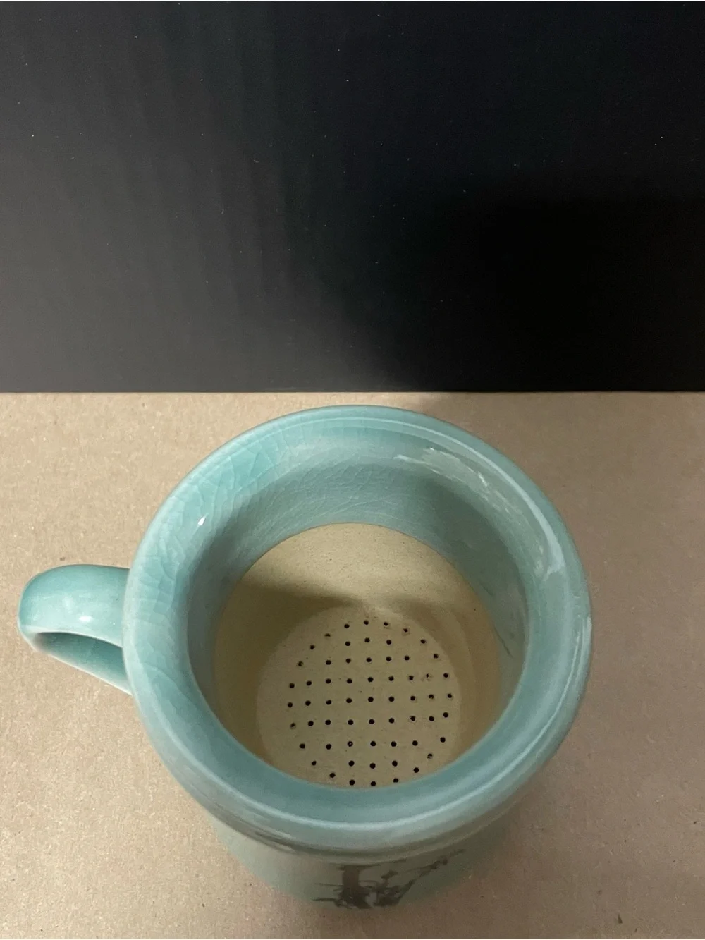 Celadon Green Lidded Tea Mug with Bamboo Motif